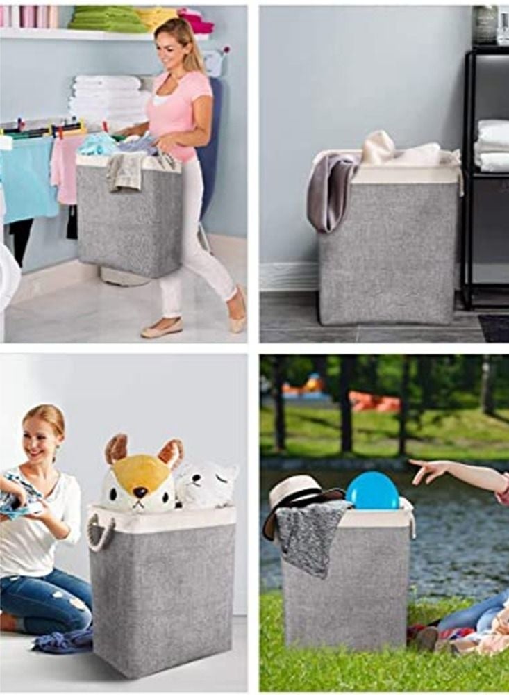 Arabest Laundry Basket with Handles and Brackets Large Tall Hamper Collapsible Washing Bin Built-in Lining for Bedroom Dorm Toy Clothing Storage (Beige and Grey) - Image 3